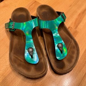 BIRKENSTOCK Gizeh sandals - Size EU 39, US 8-8.5 - reflective turquoise / blue